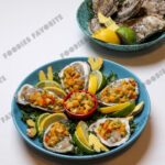 Oysters on the Half with Peach and Ginger Wasabi Salsa