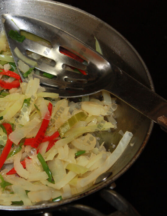 julienne cabbage with peppers and onion